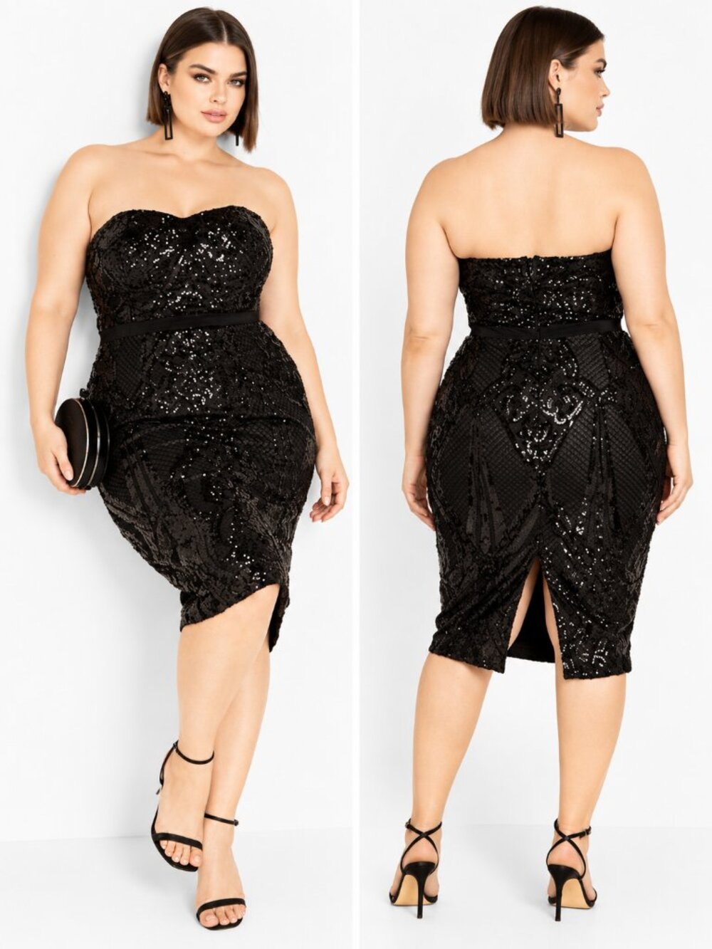 City Chic Sequin Sofia Sweetheart Close Fit Dress | Size 14 | NWT | Black